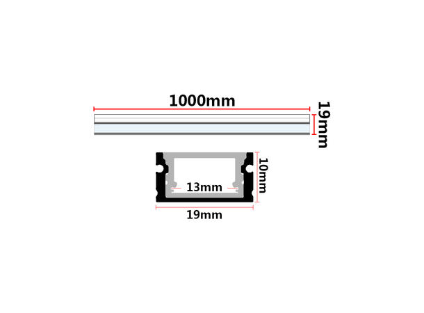 SBL Aluprofil  19,6x18,9mm, IP65 Med melkehvitt deksel. Endestykker inkl.